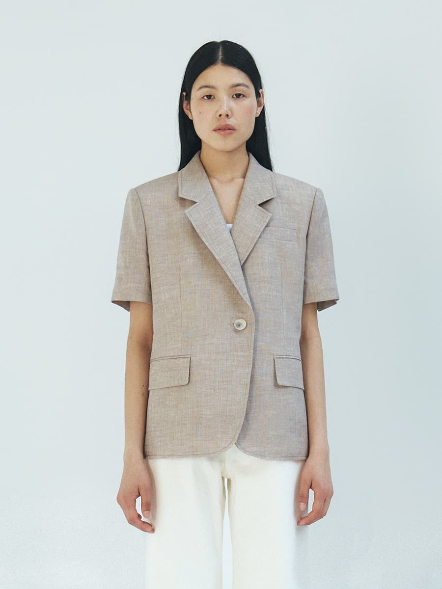 TFR LINEN ONE BUTTON BLAZER_BEIGE
