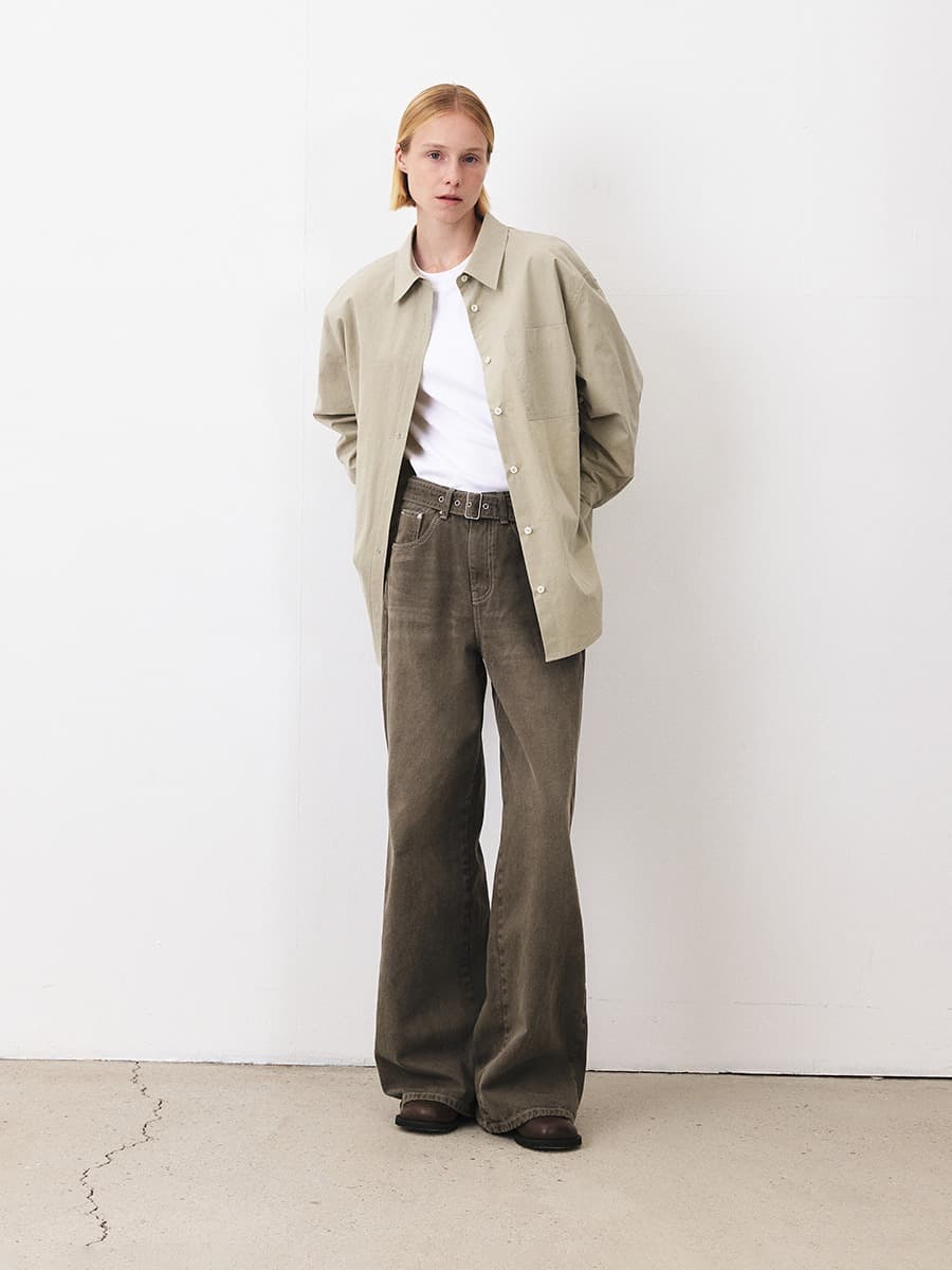 TFF BELTED LOOSE FIT DYEING DENIM_KHAKI BROWN