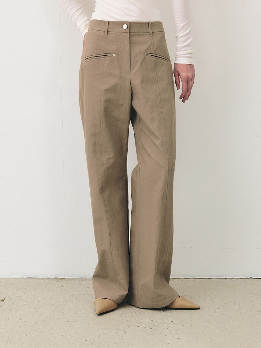 TFF COTTON WIDE FLARE TROUSERS_ASH BROWN