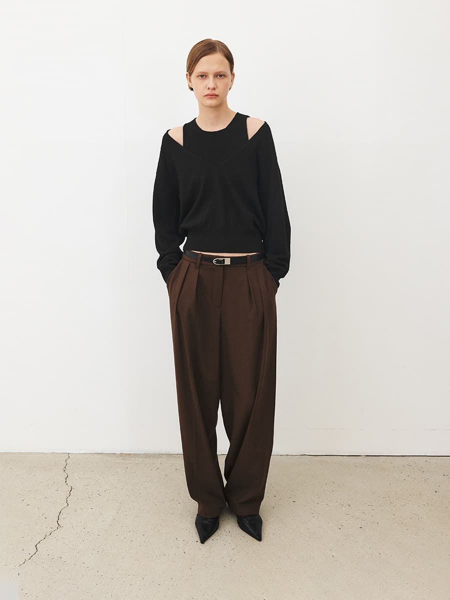 TFF HERRINGBONE BARREL TROUSER_BROWN