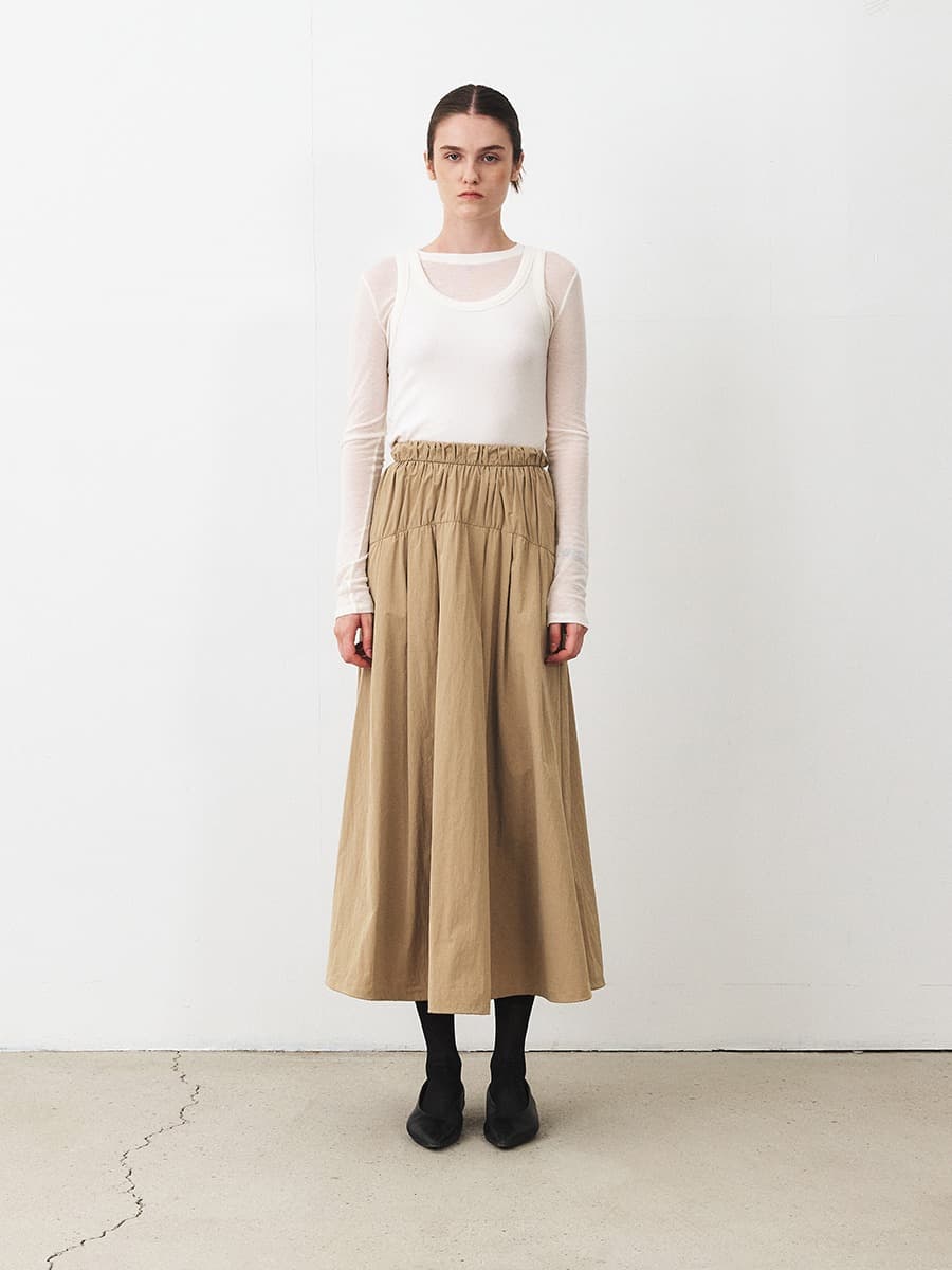 TFF SHIRRING FLARED SKIRT_BEIGE