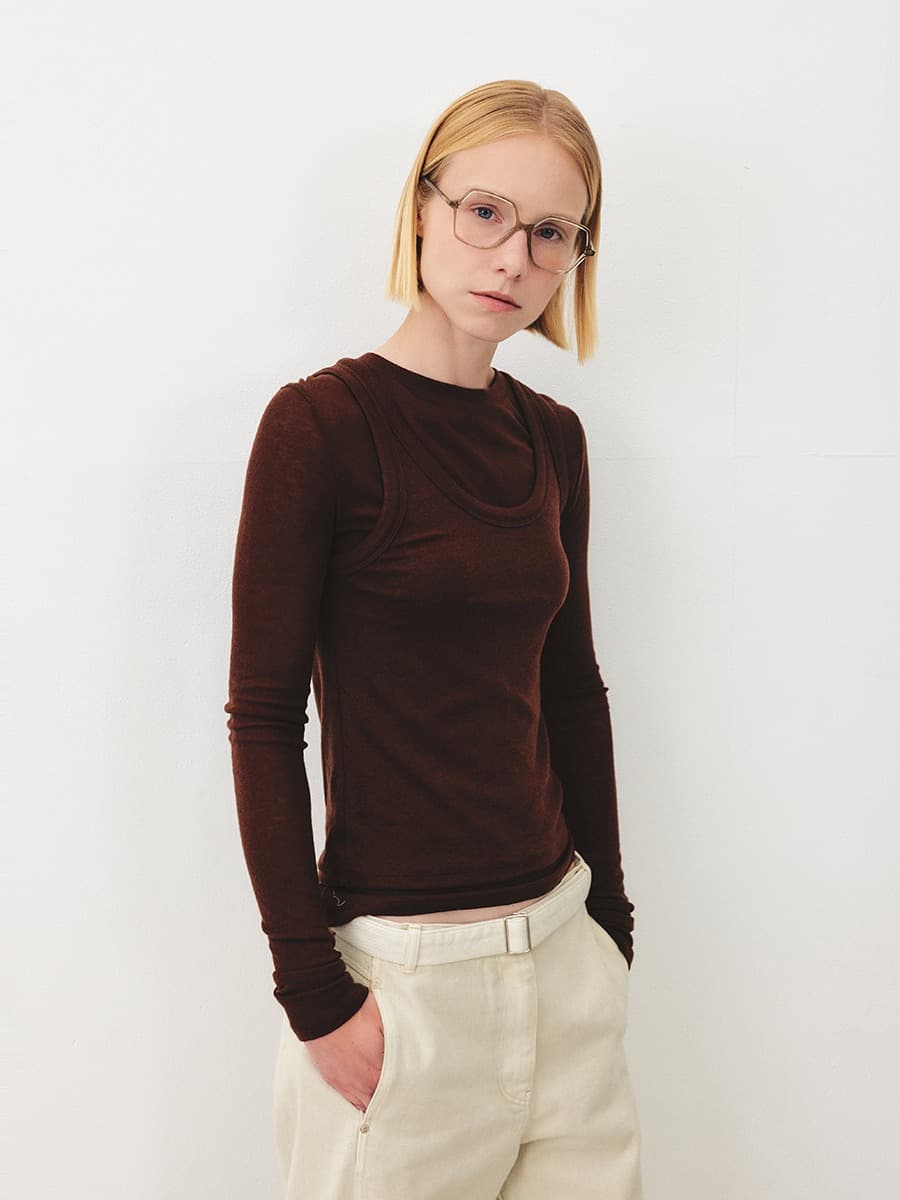 TFF SLEEVELESS LAYERED TOP_BROWN