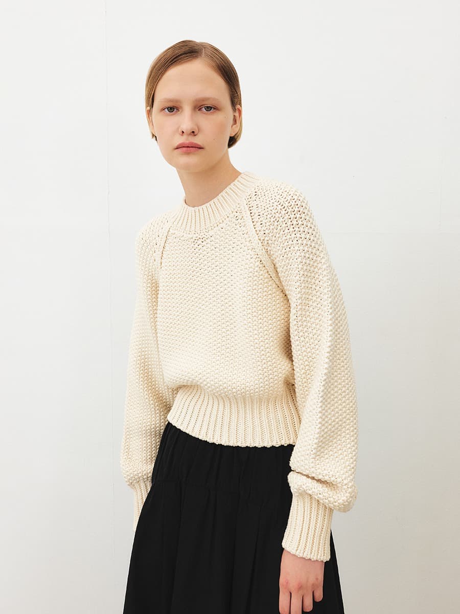 TFF VOLUME HANDMADE KNIT TOP_CREAM