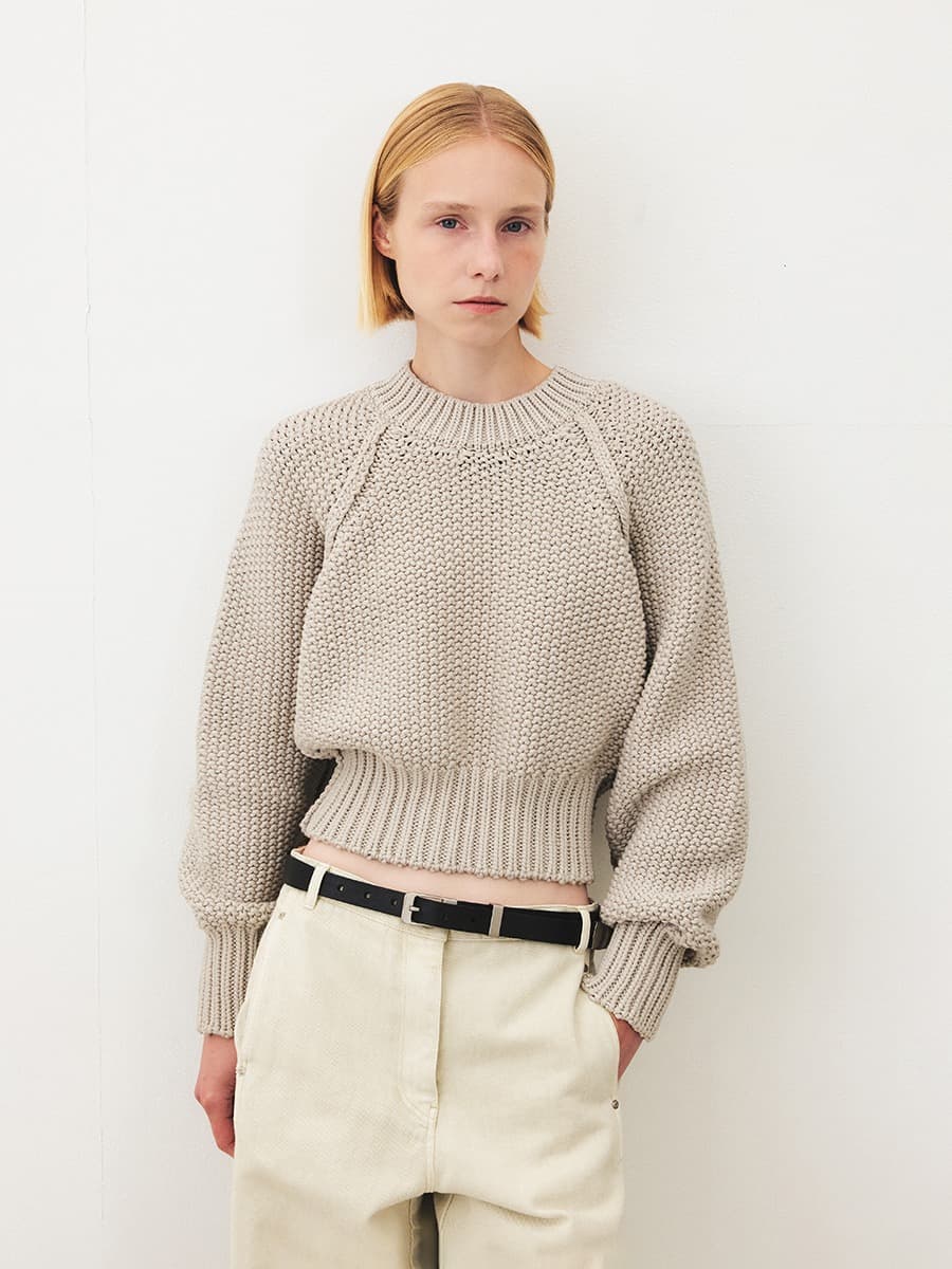 TFF VOLUME HANDMADE KNIT TOP_L-KHAKI