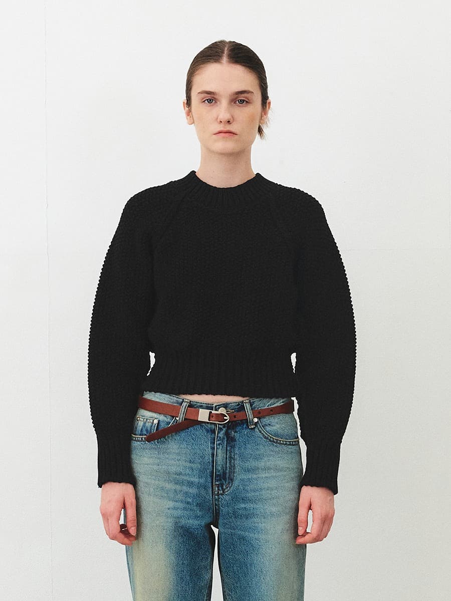 TFF VOLUME HANDMADE KNIT TOP_BLACK