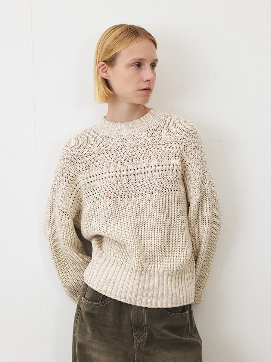 TFF CROCHET ROUND KNIT TOP_MUILT BEIGE