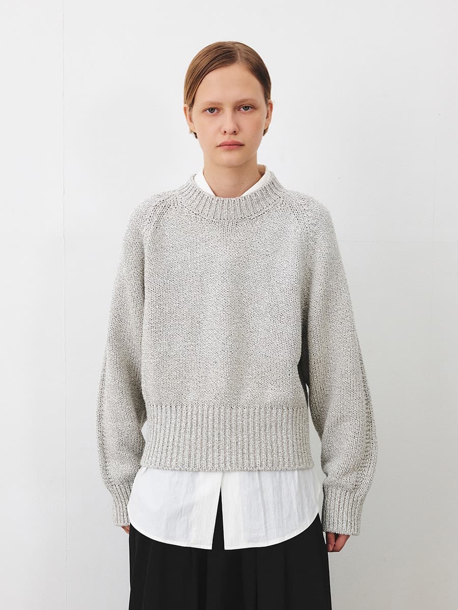 TFF BALLOON ROUND KNIT TOP_ MULTI GREY