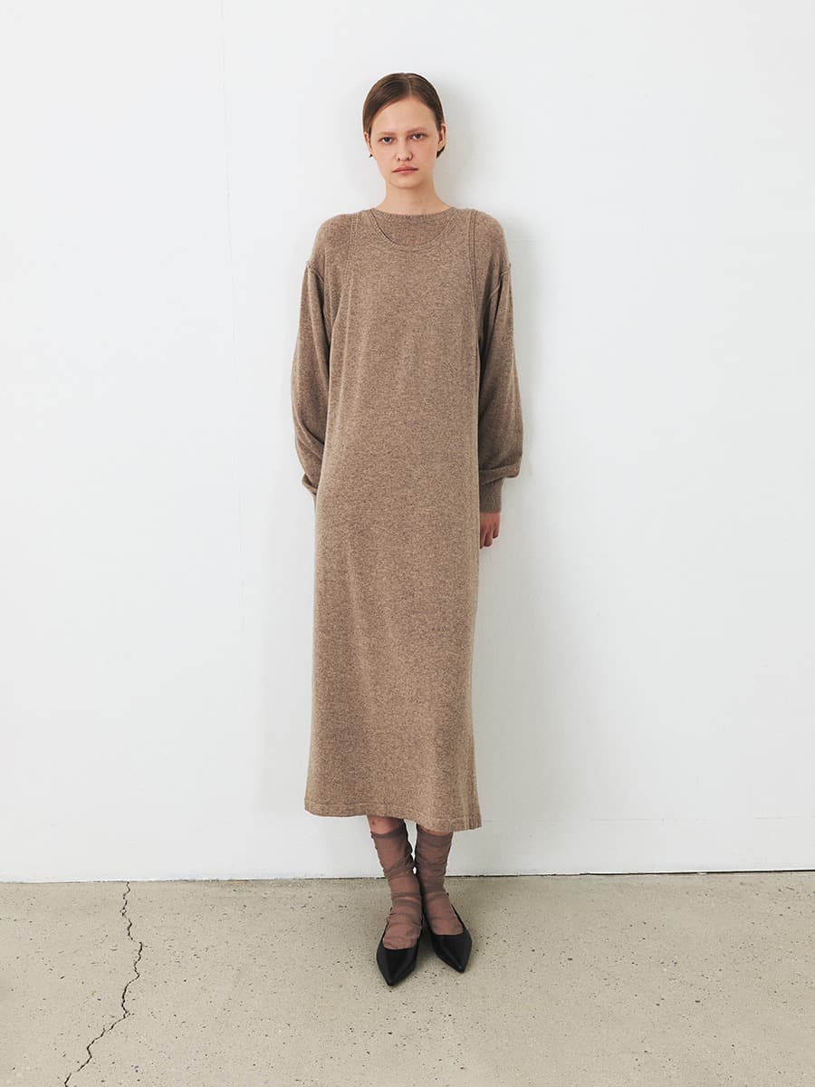 TFF CASHMERE LAYERD KNIT DRESS_BEIGE
