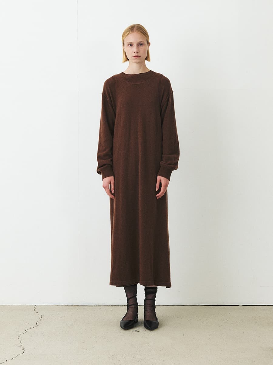 TFF CASHMERE LAYERD KNIT DRESS_BROWN