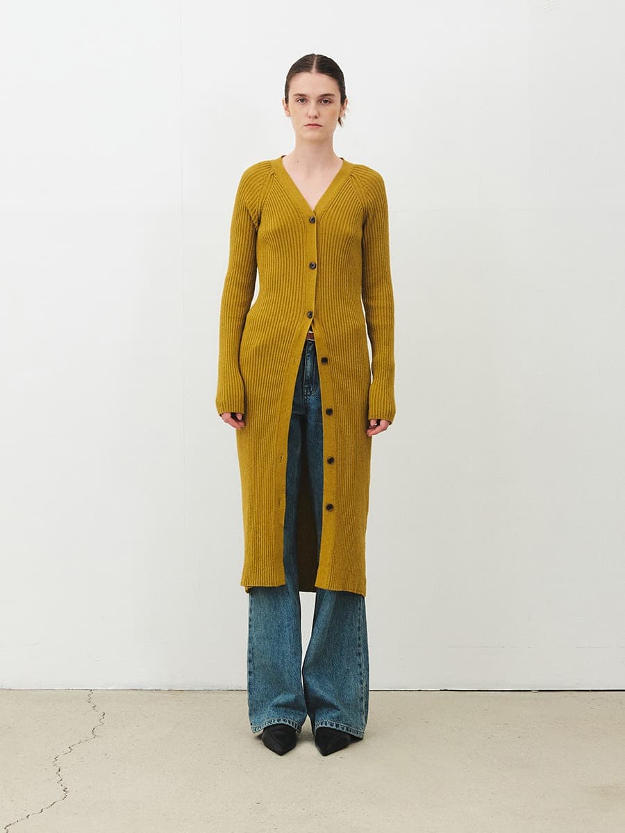 TFF BOUCLE BUTTON KNIT DRESS_YELLOW GREEN
