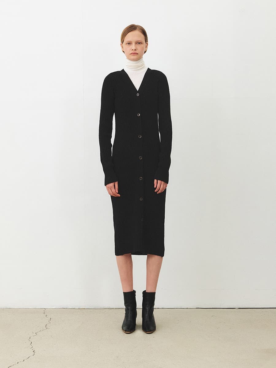 TFF BOUCLE BUTTON KNIT DRESS_BLACK