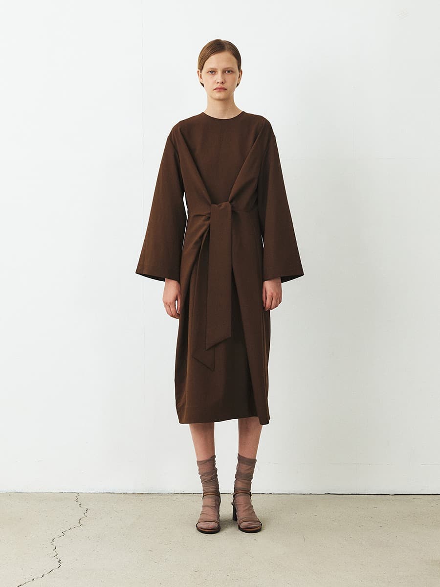 TFF DRAPED TIE DRESS_BROWN