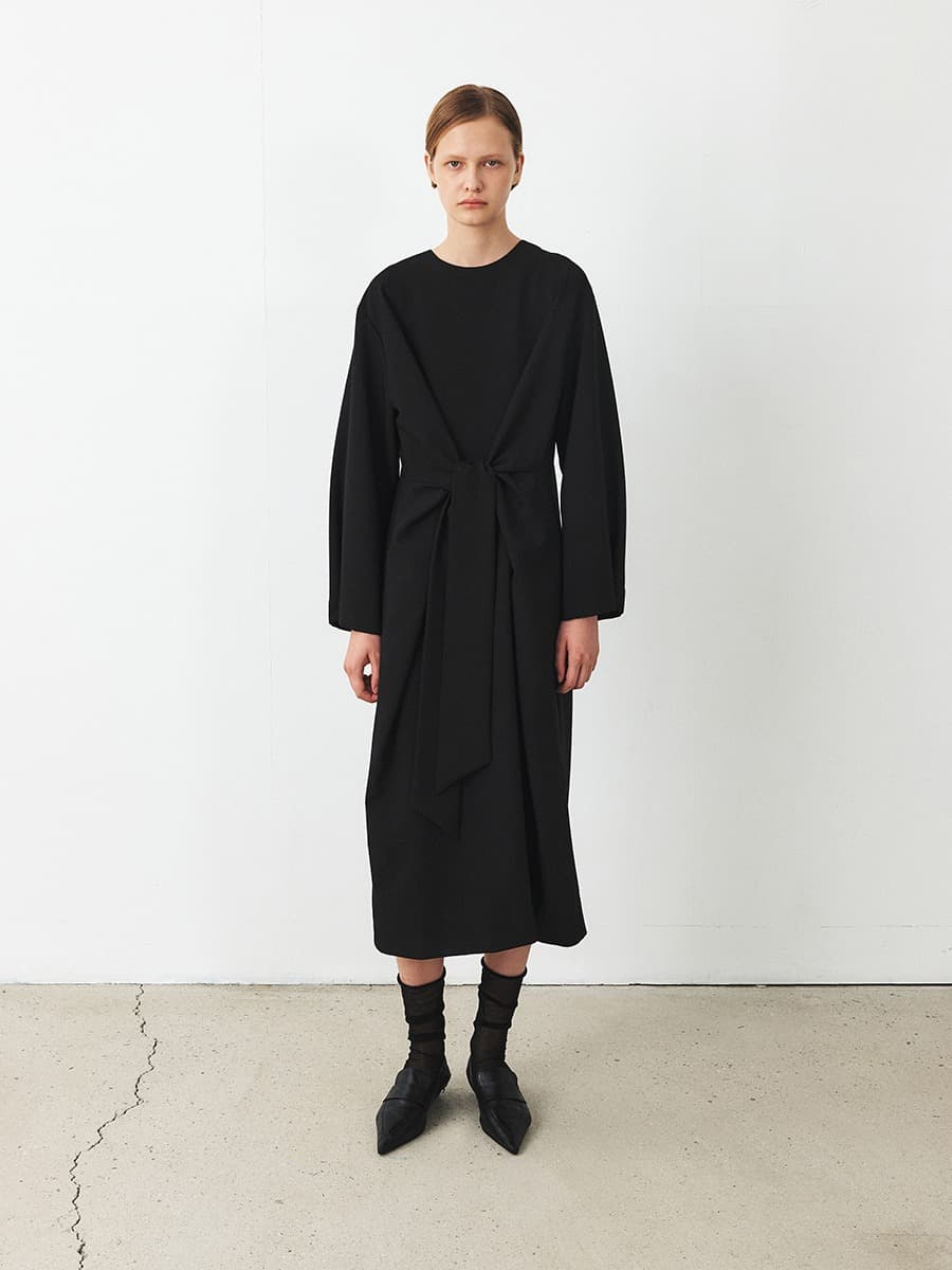 TFF DRAPED TIE DRESS_BLACK