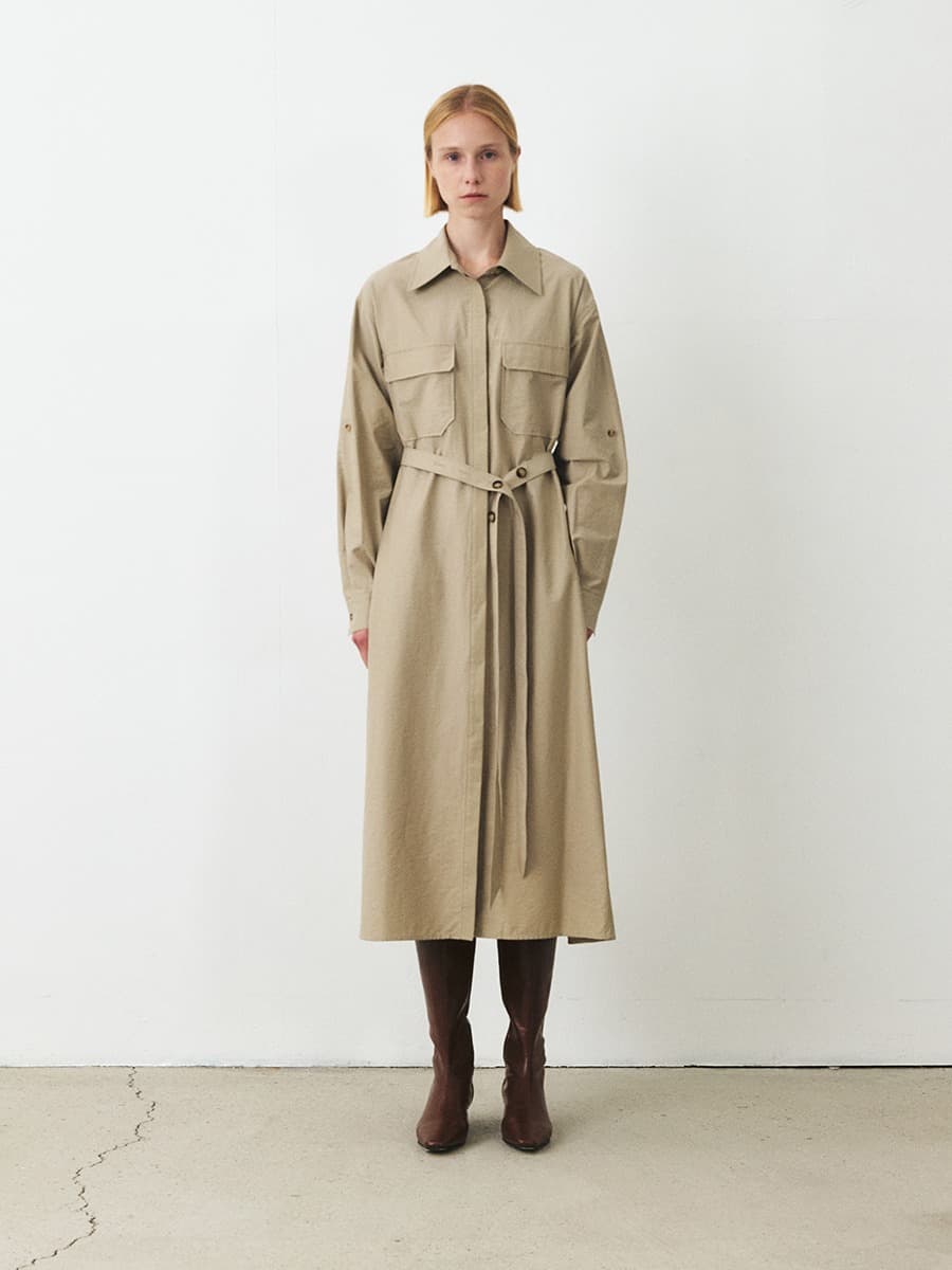TFF BELTED SHIRT DRESS_L-KHAKI
