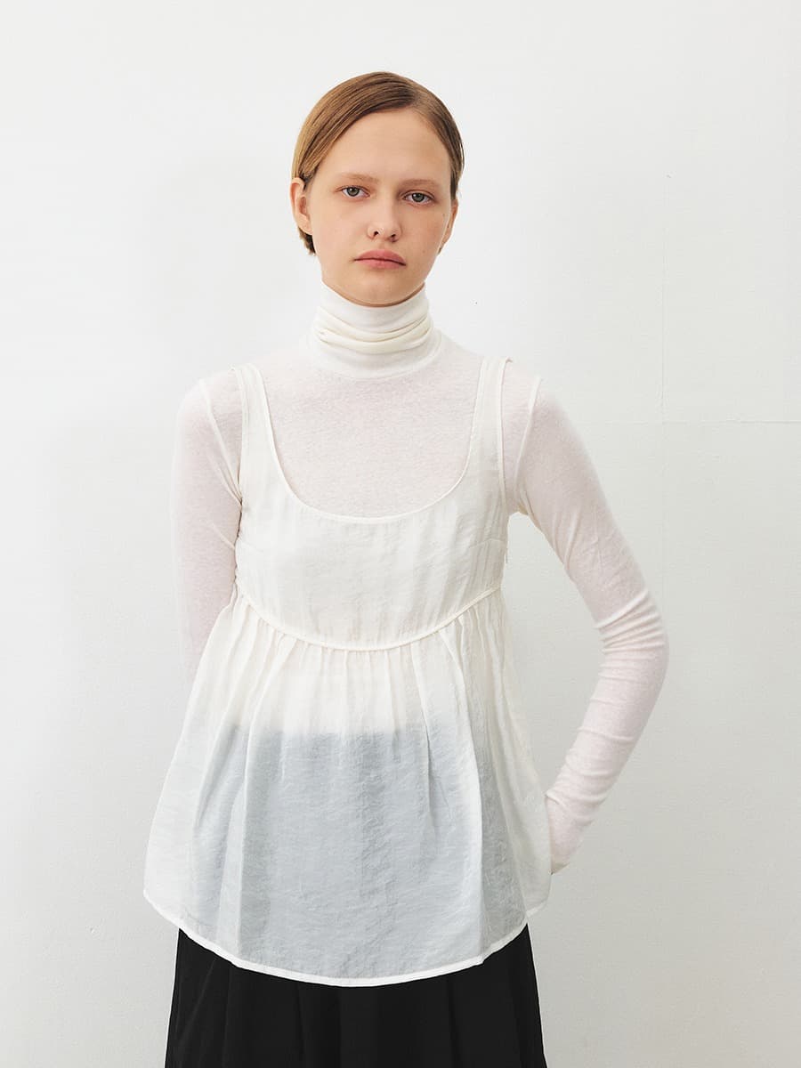 TFF SHEER SHIRRING TOP_WHITE