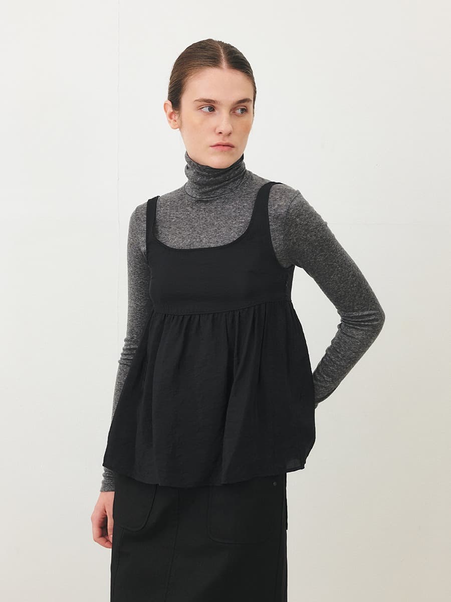 TFF SHEER SHIRRING TOP_BLACK