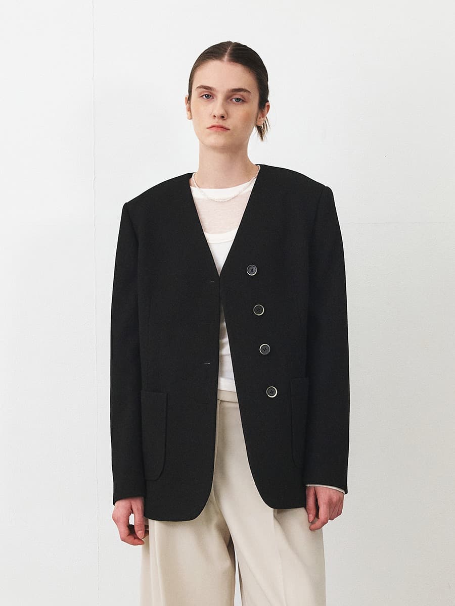 TFF COLLARLESS WOOL BLAZER_BLACK