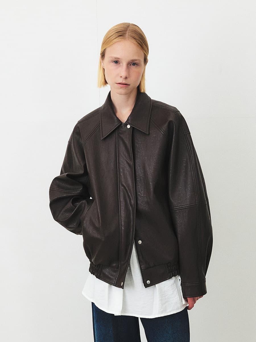 TFF OVERSIZED FAUX LEATHER BLOUSON_BROWN