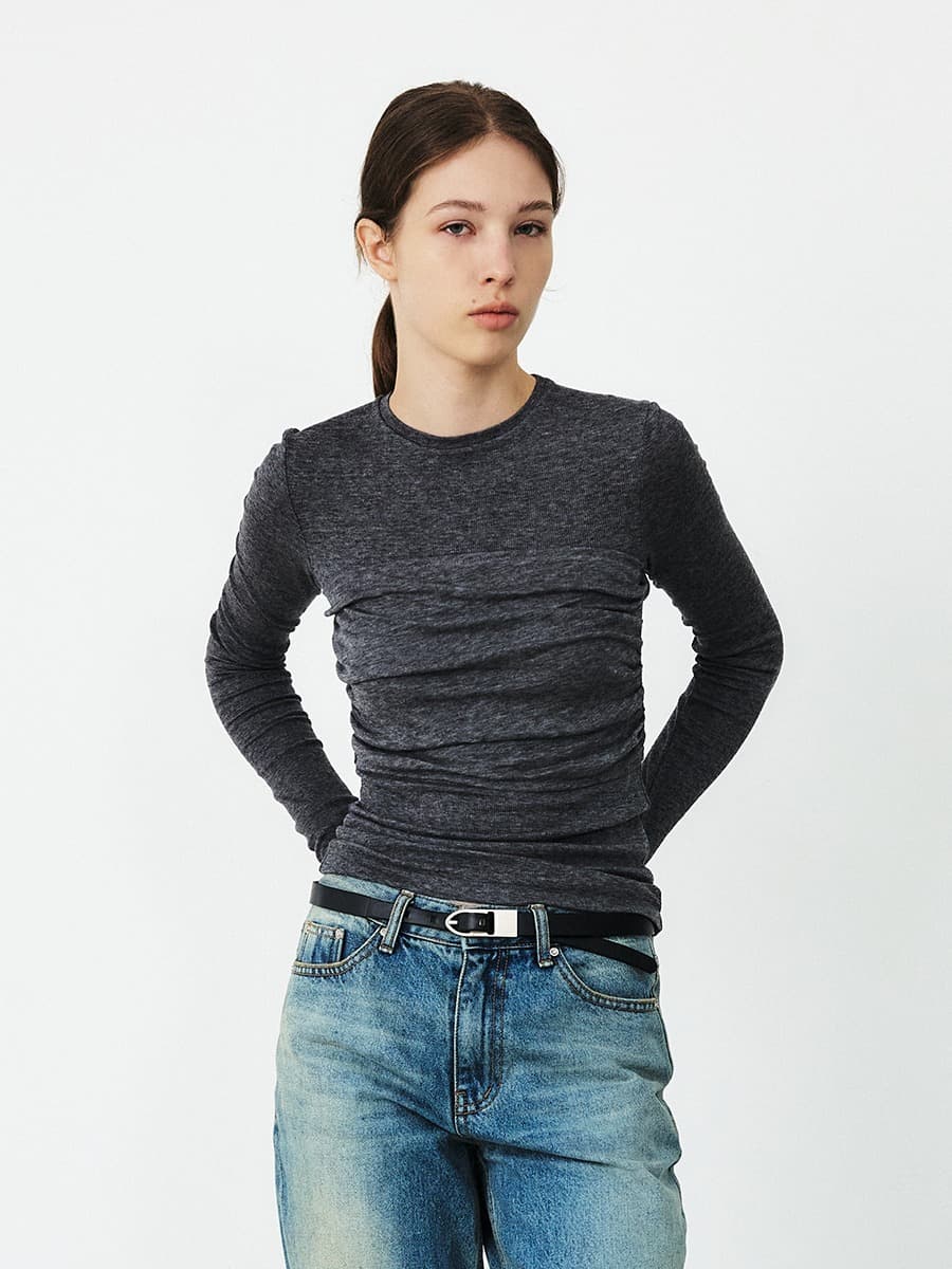 TFF SHIRRED TUBE LAYERED TOP_CHARCOAL