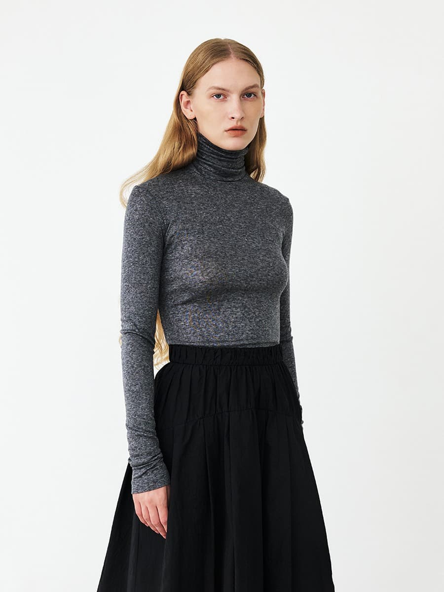 TFF ARMHOLE STITCH SLIM TURTLE NECK TOP_GREY MELANGE