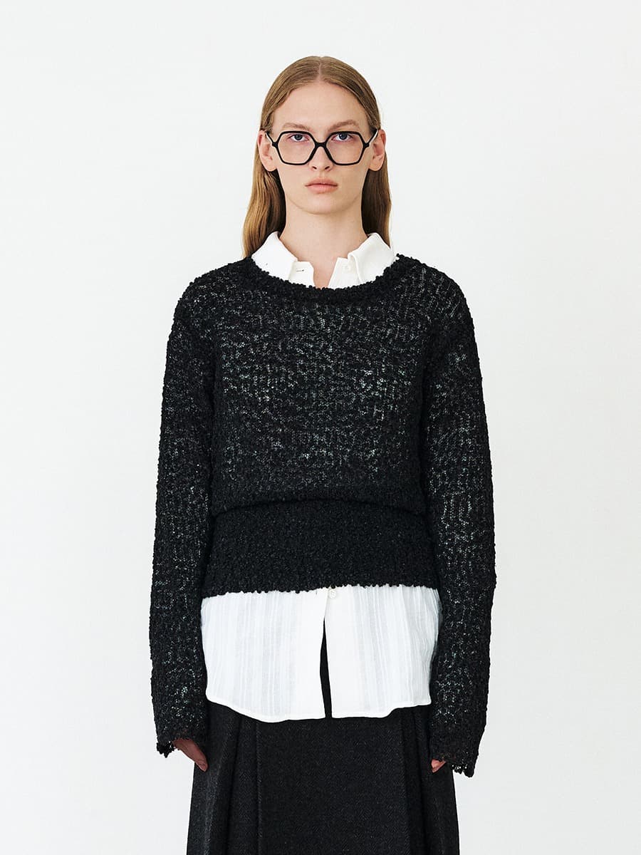 TFF ROUNDLY TEXTURE BLOUSON KNIT TOP_CHARCOAL