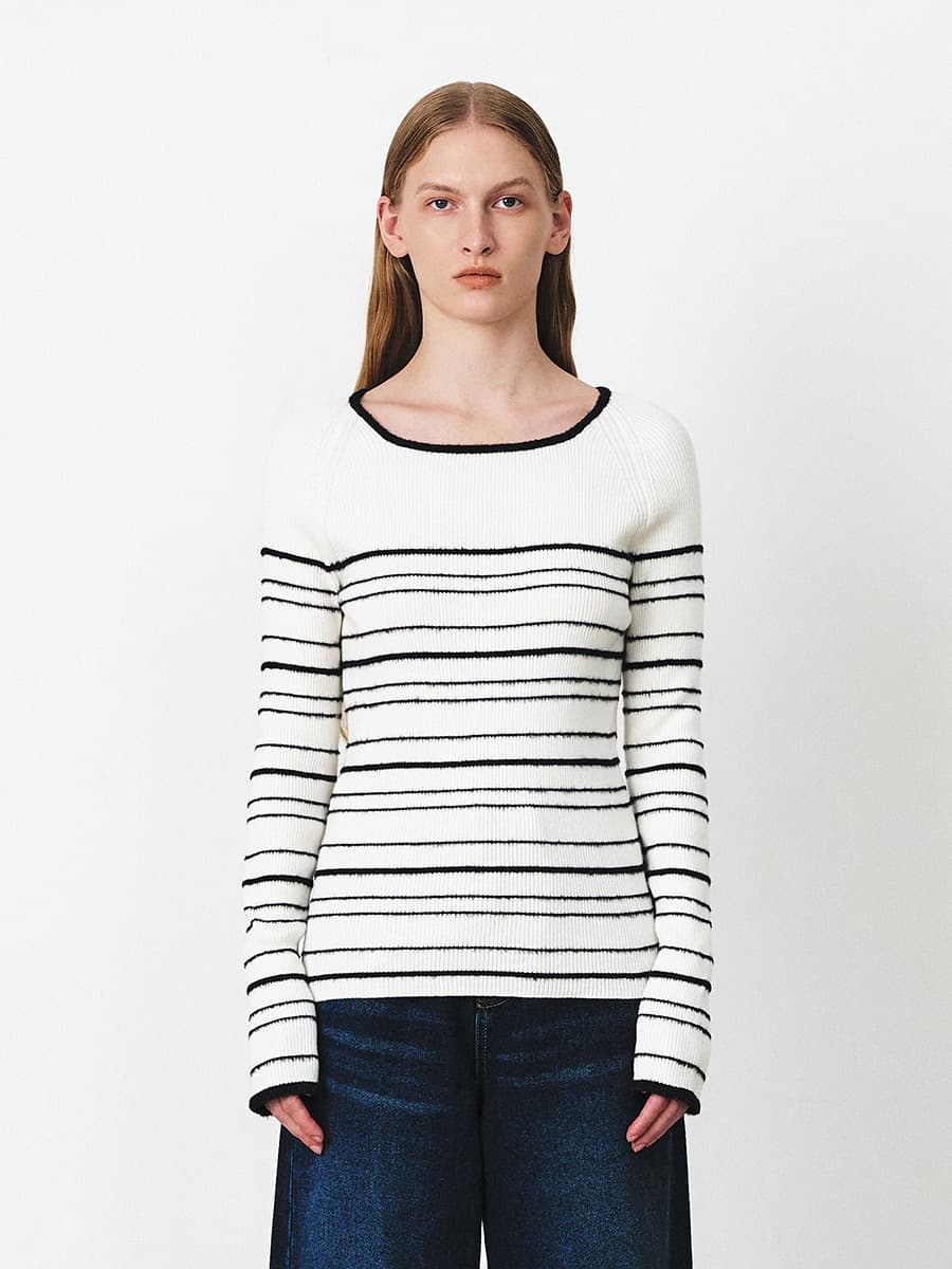 TFF FLUFFY STRIPE KNIT TOP_IVORY