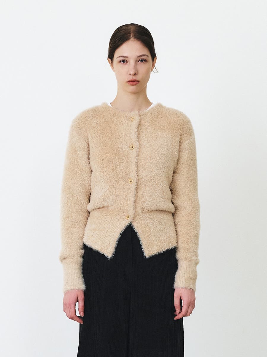 TFF FLUFFY ROUND NECK KNIT CARDIGAN_BEIGE