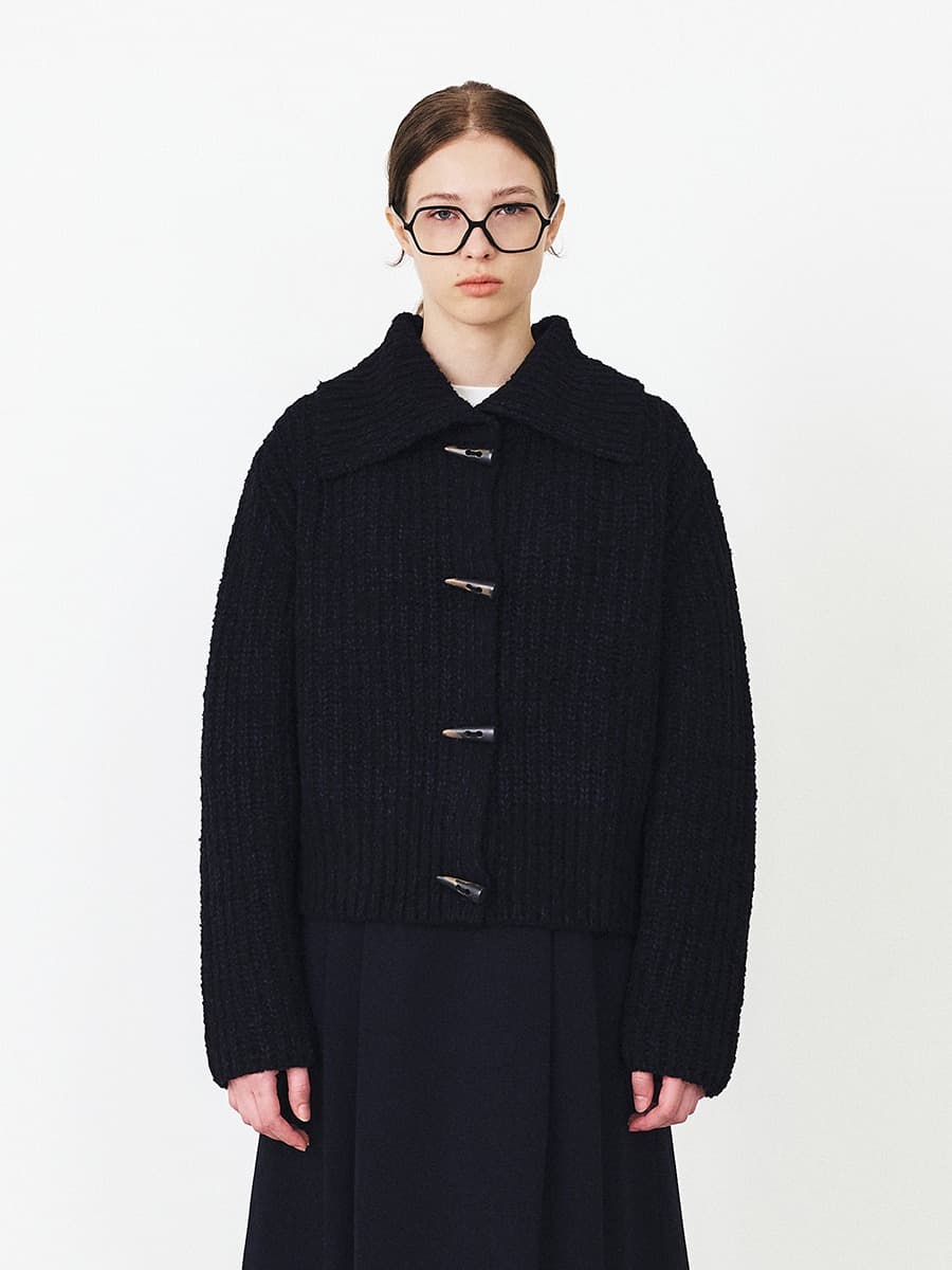 TFF TOGGLE BUTTON BOUCLE KNIT CARDIGAN_DEEP NAVY