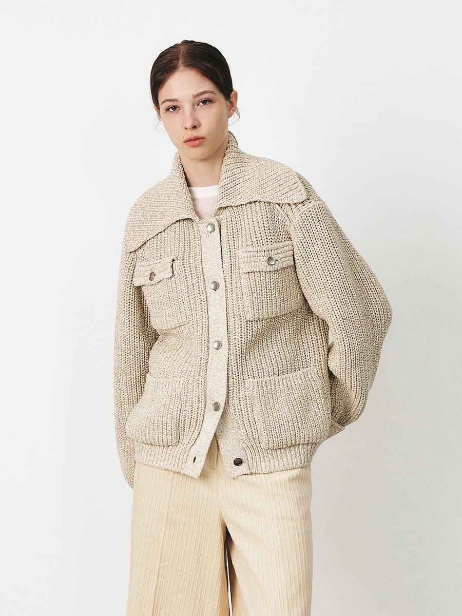 TFF COTTON COLLAR KNIT JACKET_MUILT BEIGE