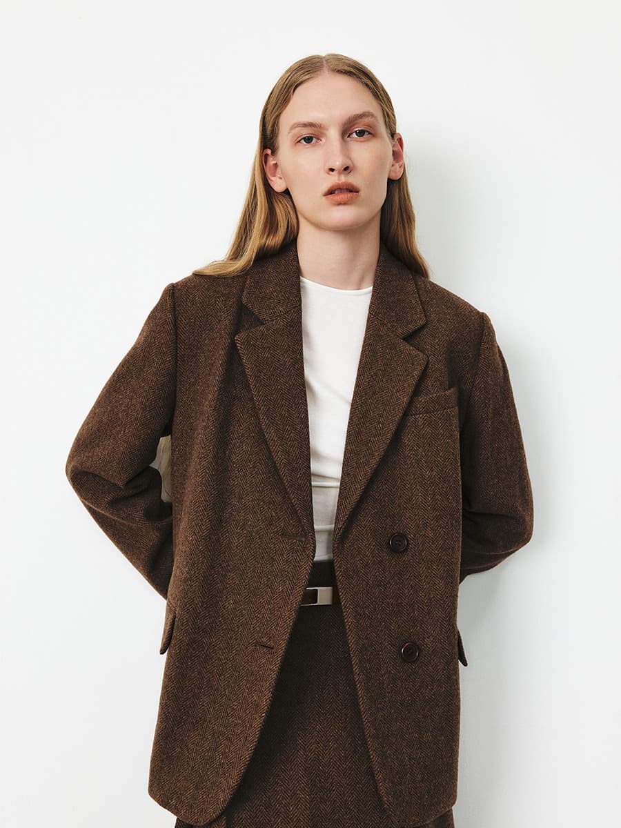 TFF HERRINGBONE WOOL BLAZER_BROWN