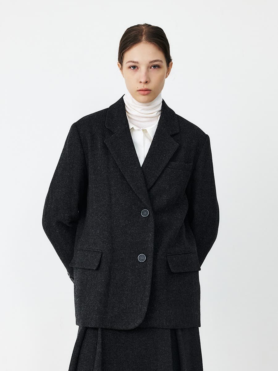 TFF HERRINGBONE WOOL BLAZER_CHARCOAL