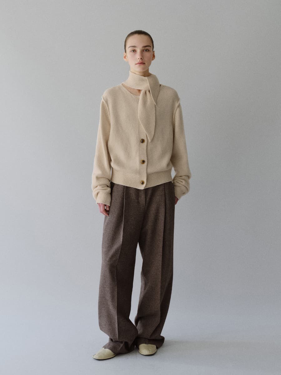 TFW WOOL TWEED WIDE TROUSERS_BROWN TWILL