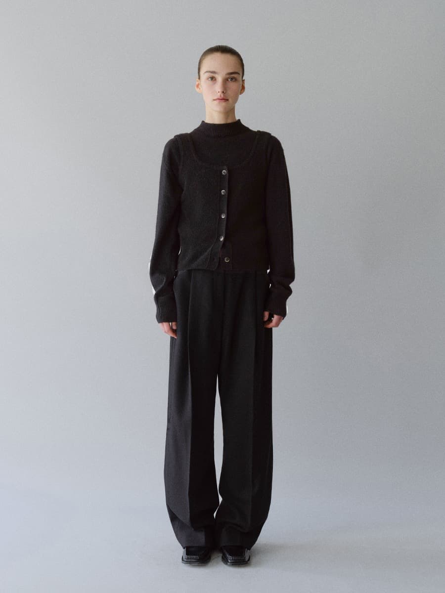 TFW WOOL TWEED WIDE TROUSERS_BLACK