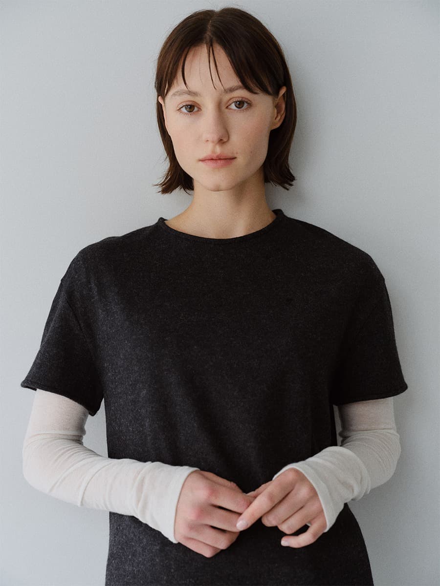 TFW WOOL HALF SLEEVE TOP_CHARCOAL