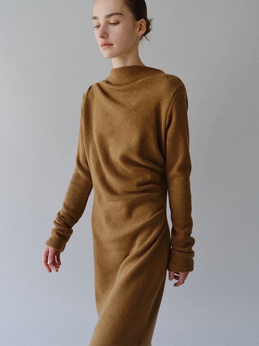 TFW DRAPED JERSEY LONG DRESS_BROWN