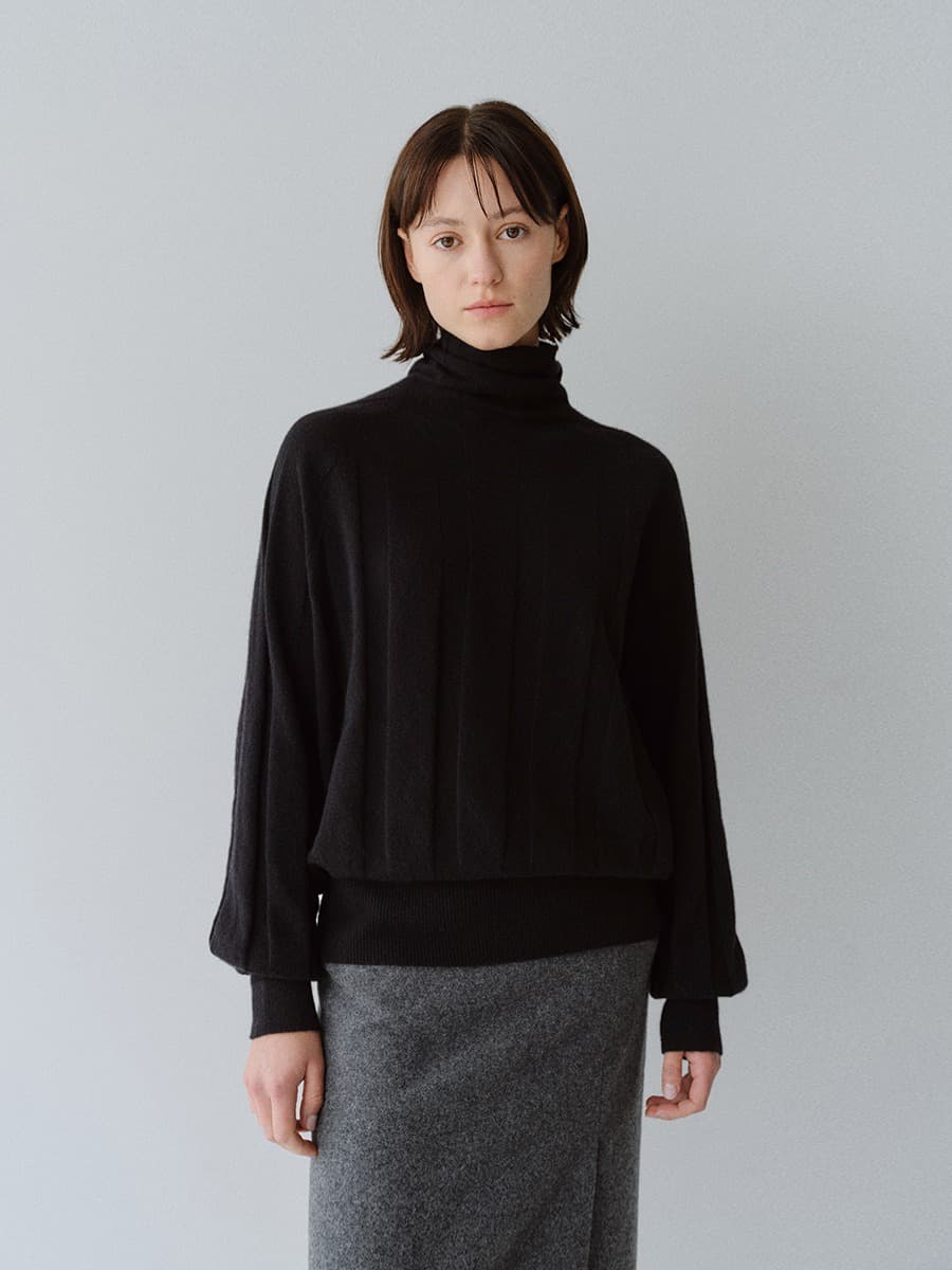 TFW CASHMERE WHOLEGARMENT TURTLENECK KNIT TOP_BLACK