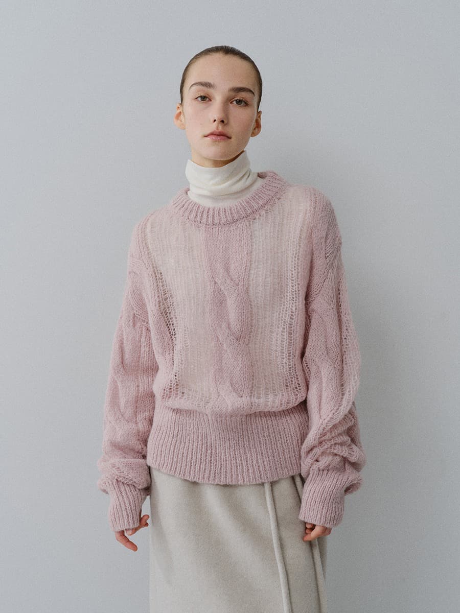 TFW CABLE ROUND NECK KNIT TOP_PINK