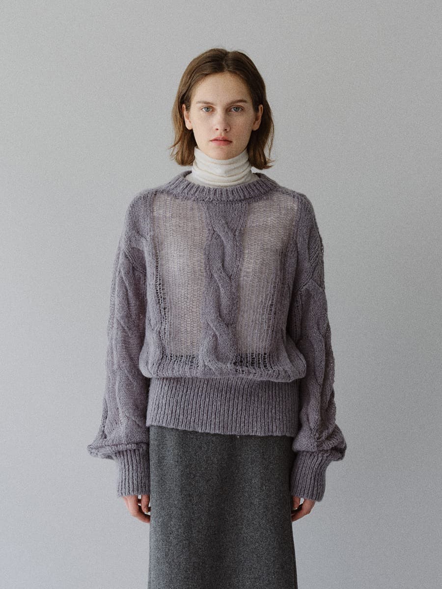 TFW CABLE ROUND NECK KNIT TOP_GREY