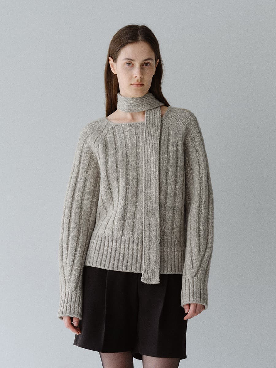 TFW WOOL MUFFLER KNIT TOP_WARM GREY