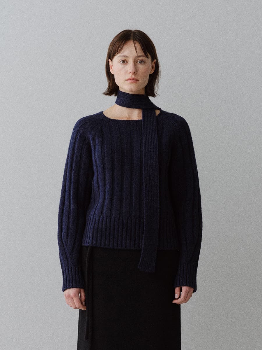 TFW WOOL MUFFLER KNIT TOP_DEEP NAVY