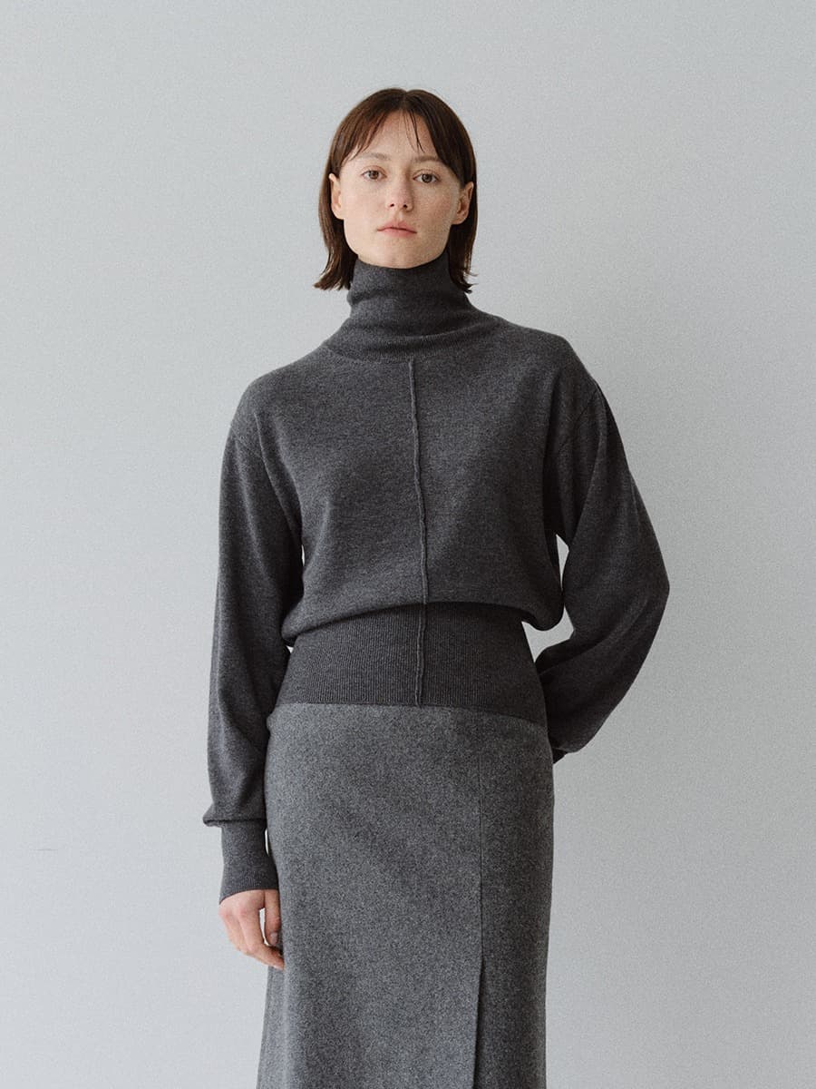 TFW WOOL DOUBLE LAYERD KNIT TOP_CHARCOAL