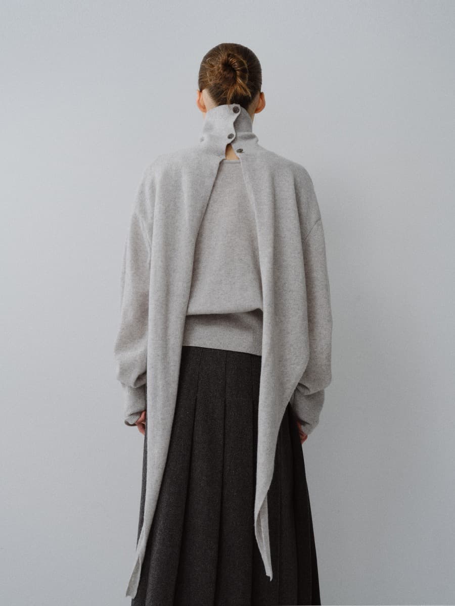 TFW MERINO WOOL TIE TURTLENECK KNIT TOP_L-GREY