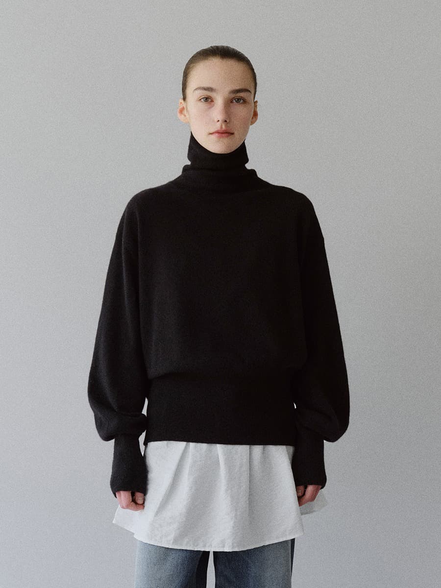TFW MERINO WOOL TIE TURTLENECK KNIT TOP_BLACK — vue 1