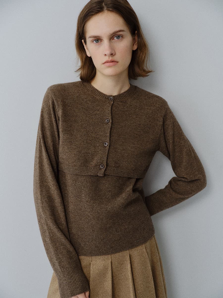 TFW CASHMERE LAYERD BOLERO KNIT CARDIGAN_BROWN
