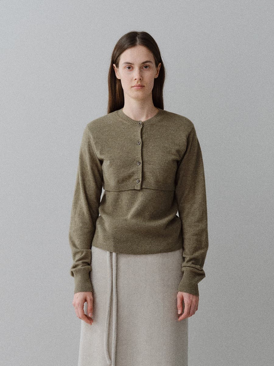 TFW CASHMERE LAYERD BOLERO KNIT CARDIGAN_KHAKI