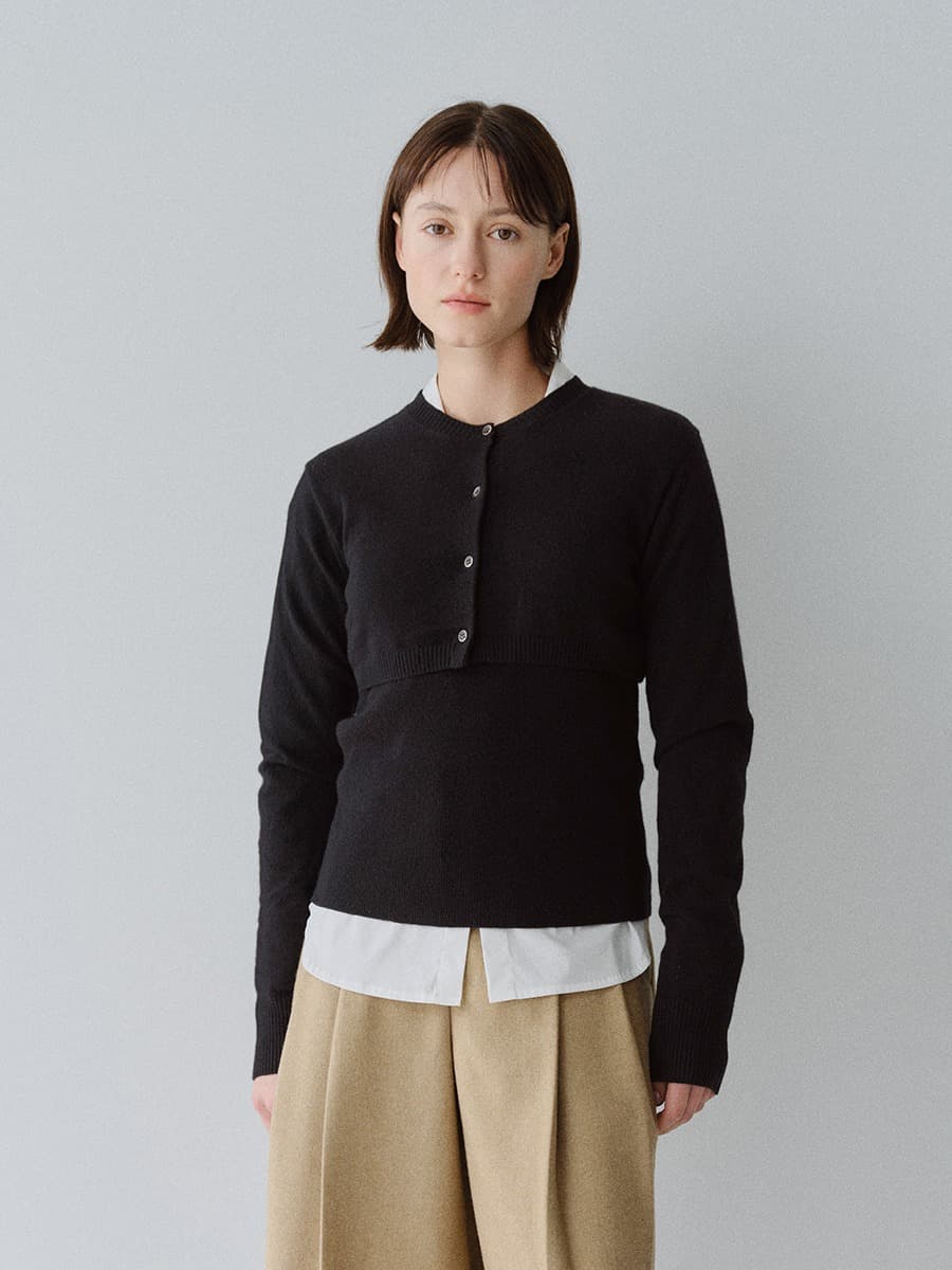 TFW CASHMERE LAYERD BOLERO KNIT CARDIGAN_BLACK