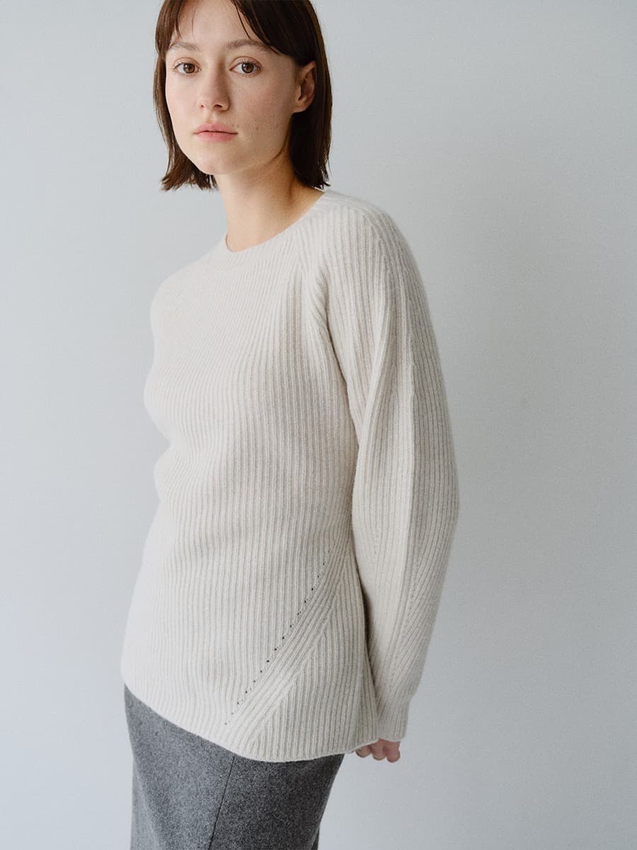 TFW MERINO WOOL BACK OPEN KNIT TOP_NATURAL GREY