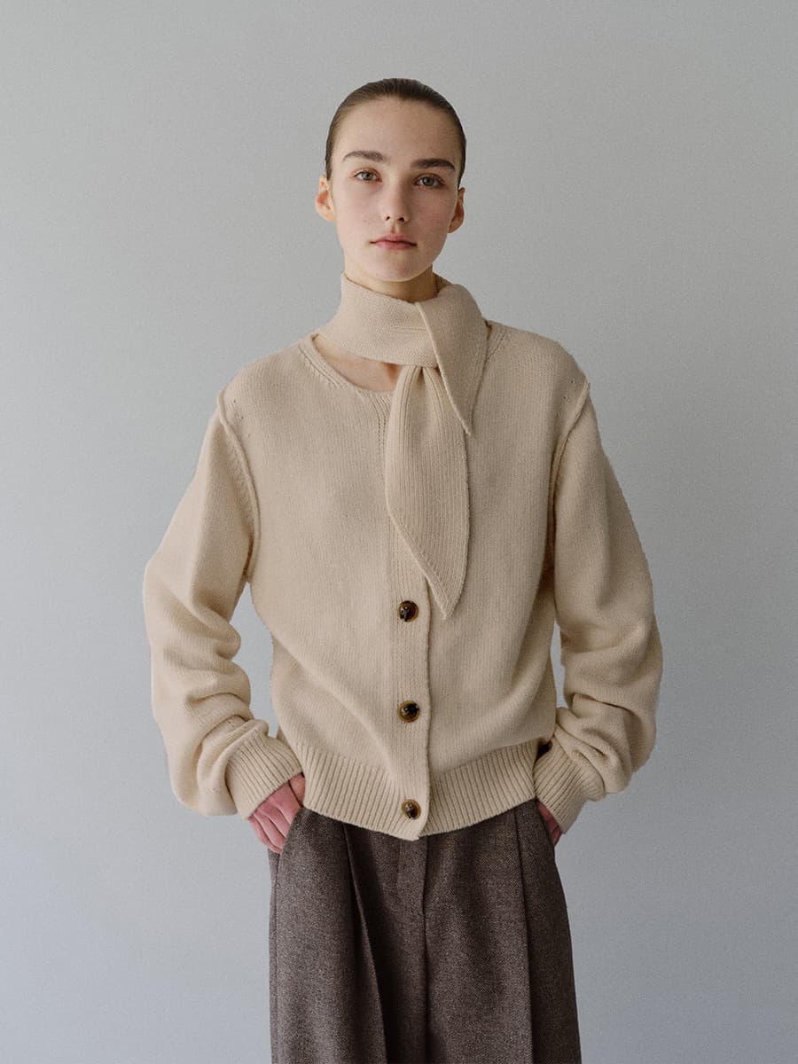 TFW CASHMERE WOOL MUFFLER KNIT CARDIGAN_OATMEAL