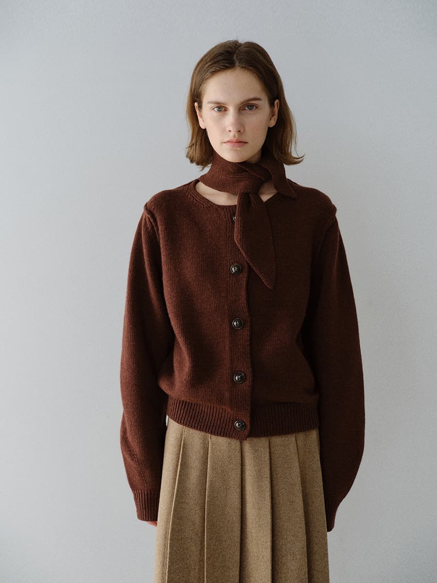 TFW CASHMERE WOOL MUFFLER KNIT CARDIGAN_BROWN