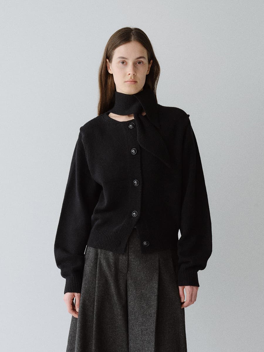 TFW CASHMERE WOOL MUFFLER KNIT CARDIGAN_BLACK